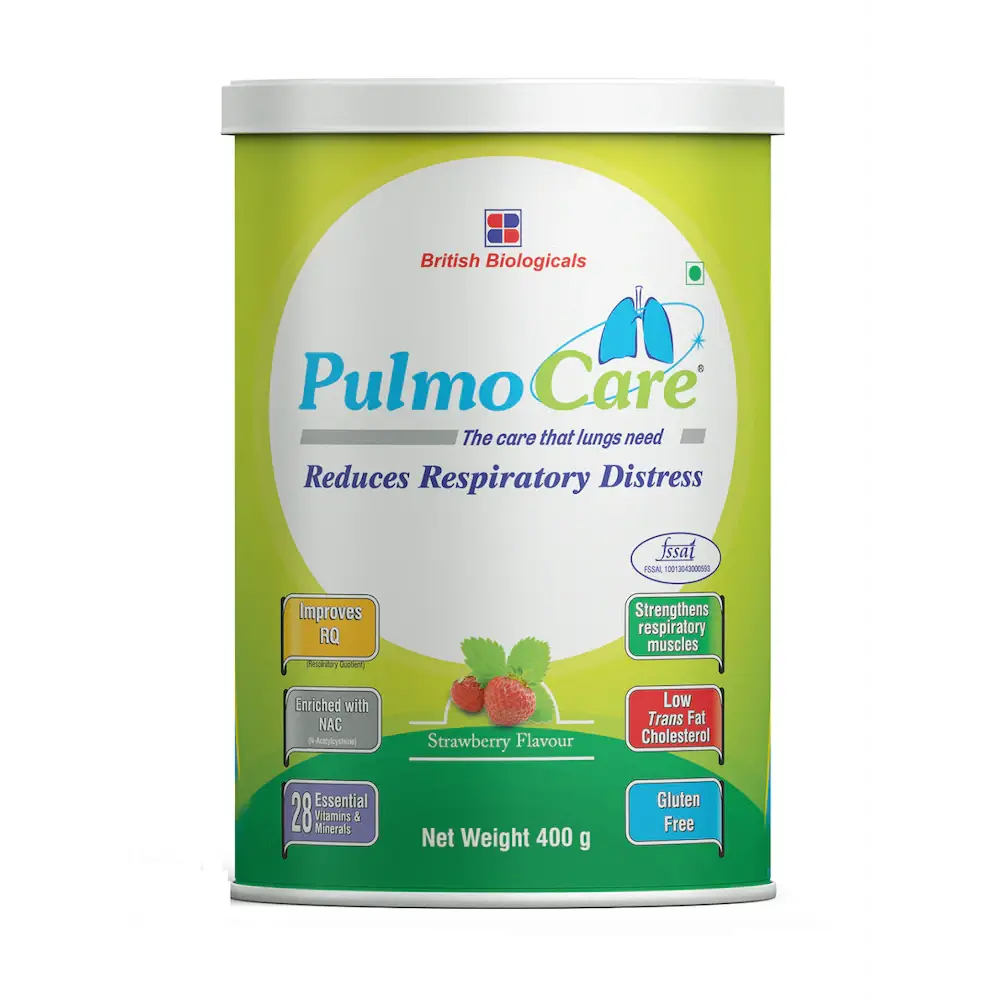 Pulmocare Powder with Vitamins, Minerals & NAC for Respiratory & Lung Health | Flavour Strawberry Gluten Free